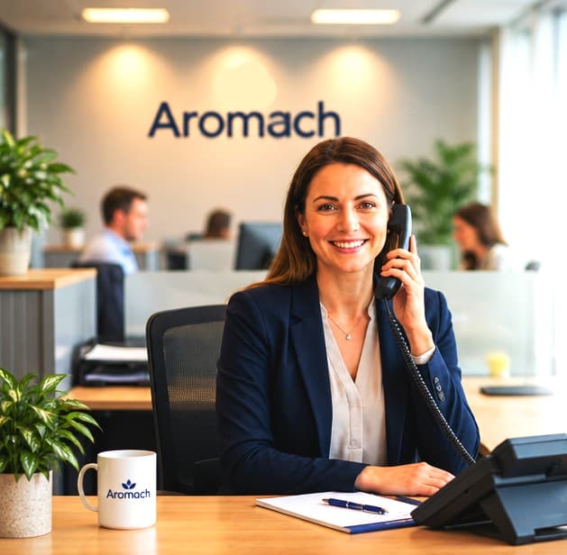 Aromach team member at the reception desk